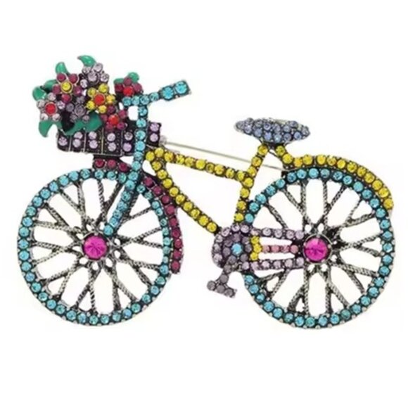 Vintage Bicycle Brooch - Blue & Yellow Crystal Highlights - Picture 2 of 2